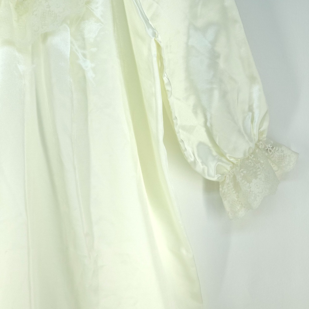 Vintage Llise Stevens Nightgown Womens Medium White Satin Lace Ruffle Cuffs Long - Picture 12 of 16
